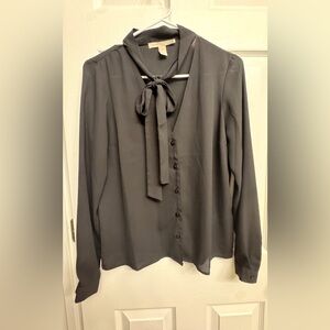 Forever 21 Black Tie-Neck Blouse